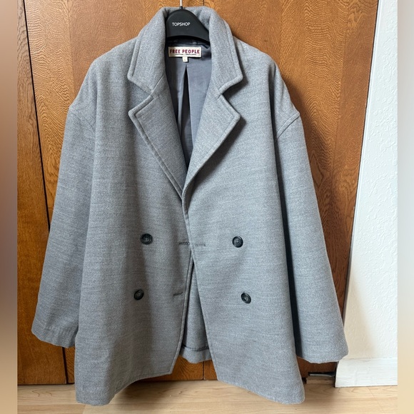 FREE-PEOPLE Gray Double-Breasted Women's Coat - Picture 2 of 6